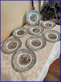 Antique French Faience Plates Set of 8 Napoleon Sarreguemines 7 1/2