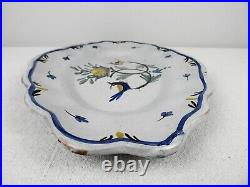 Antique French Faience Platter Plate Floral Birds 14 x 10 Hand Painted