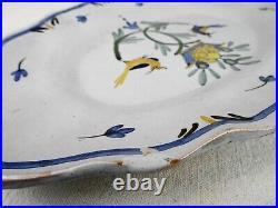 Antique French Faience Platter Plate Floral Birds 14 x 10 Hand Painted