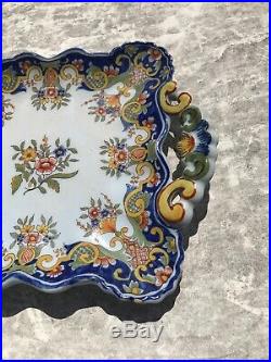 Antique French Faience Porcelain Tray Hand Painted Made in France Numbered