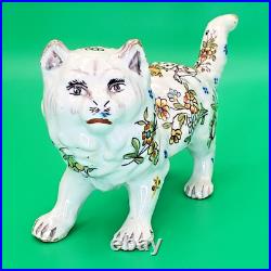 Antique French Faience Pottery Cat Figurine Fourmaintrtaux Freres Desvres France