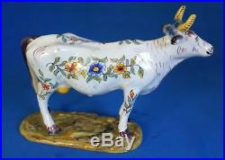 Antique French Faience Pottery Cow Ornament Figure