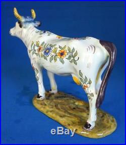 Antique French Faience Pottery Cow Ornament Figure