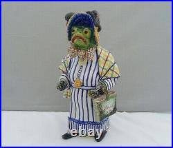 Antique French Faience Pottery Figure Frog/toad In A Dress Wind In The Willows