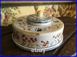 Antique French Faience Pottery Inkwell Hand Painted Signed