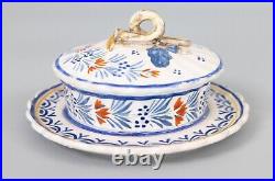 Antique French Faience Quimper Lidded Butter Bowl Dish circa 1920