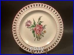 Antique French Faience Reverbere Fin Lace Cut Floral Plate Rose and Thistle