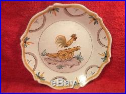 Antique French Faience Revolutionary Plate Rooster on Top of a Canon c. 1790