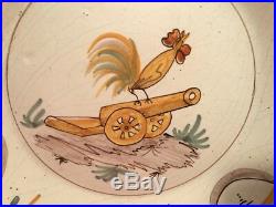Antique French Faience Revolutionary Plate Rooster on Top of a Canon c. 1790