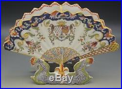 Antique French Faience Rouen Fan Shaped Vase Dolphin Fleur De Lis Breton Man