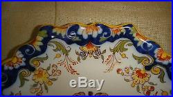 Antique French Faience Rouen Hand Painted Pierced Two Handles Cabinet Plate