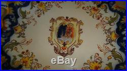 Antique French Faience Rouen Hand Painted Pierced Two Handles Cabinet Plate