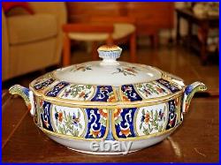 Antique French Faience Rouen Hand Painted Pot / Bowl and Lid