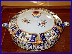 Antique French Faience Rouen Hand Painted Pot / Bowl and Lid