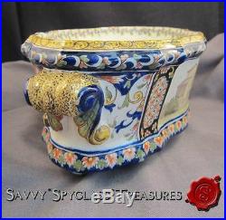 Antique French Faience Rouen Oval Planter Joan of Arc Orleans Maison Home