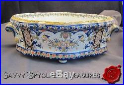 Antique French Faience Rouen Oval Planter Joan of Arc Orleans Maison Home