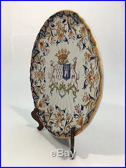 Antique French Faience Rouen Style Armorial 14 Charger Plate