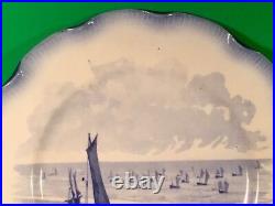 Antique French Faience Scenic Plate, Moored at Low Tide c. 1890's