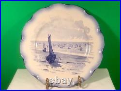 Antique French Faience Scenic Plate, Moored at Low Tide c. 1890's