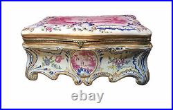 Antique French Faience Scenic Porcelain Dresser Keepsake Box