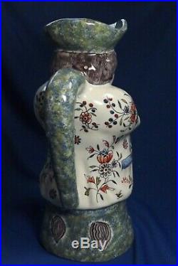 Antique French Faience Snuff Taker Toby Jug 11 High Pitcher France Excellent