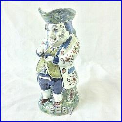 Antique French Faience Snuff Taker Toby Jug Pottery Pitcher Polychrome France