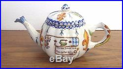Antique French Faience Souvenir Teapot 4 H X 8 Single Serving Good Condition