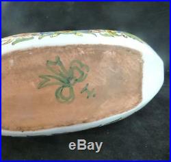 Antique French Faience Tin Glaze Pottery Model Ship With Box & Cover