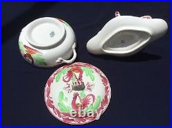 Antique French Faience Tureen & Sauce Boat Lorraine Roosters c. 1880s Rare Set