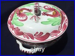 Antique French Faience Tureen & Sauce Boat Lorraine Roosters c. 1880s Rare Set