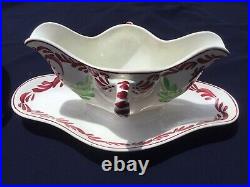 Antique French Faience Tureen & Sauce Boat Lorraine Roosters c. 1880s Rare Set