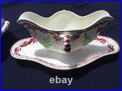 Antique French Faience Tureen & Sauce Boat Lorraine Roosters c. 1880s Rare Set