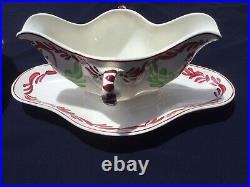 Antique French Faience Tureen & Sauce Boat Lorraine Roosters c. 1880s Rare Set