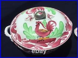 Antique French Faience Tureen & Sauce Boat Lorraine Roosters c. 1880s Rare Set