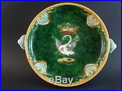 Antique French Faience Ulysse Blois Bruneau Balon Dish Pierced Arrow Swan 7.25