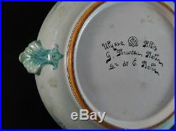 Antique French Faience Ulysse Blois Bruneau Balon Dish Pierced Arrow Swan 7.25