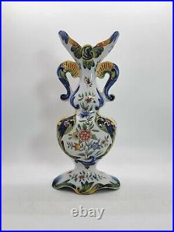 Antique French Faience Vase Signed & Numbered 9.5 Tall