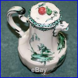 Antique French Faience Veuve Perrin Teapot With Lid, Chinoiserie, Gargoyle Spout