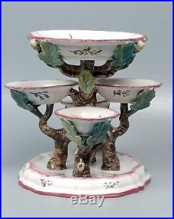 Antique French Faience Veuve Perrin VP Sweetmeat Stand Twig Branches Acorns PT