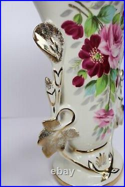 Antique French Faience Wedding Vase 19th Century Vieux Fan Flair Vase 11.25H