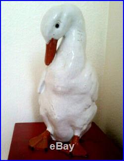 Antique French Faience White Pottery Terracotta Duck