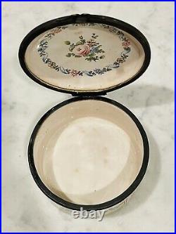 Antique French Faience hand painted lge trinket box, c. 1800