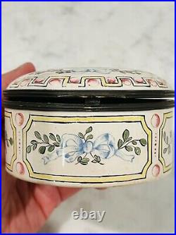 Antique French Faience hand painted lge trinket box, c. 1800