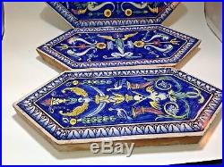 Antique French Faience set of 3 Chateau tiles