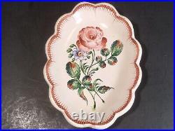 Antique French Floral Faience Hand Painted Rose Dish Plate c. 1800's