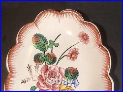 Antique French Floral Faience Hand Painted Rose Dish Plate c. 1800's