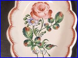 Antique French Floral Faience Hand Painted Rose Dish Plate c. 1800's