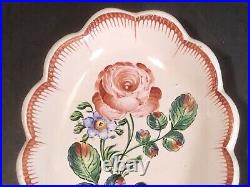 Antique French Floral Faience Hand Painted Rose Dish Plate c. 1800's