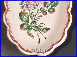 Antique French Floral Faience Hand Painted Rose Dish Plate c. 1800's