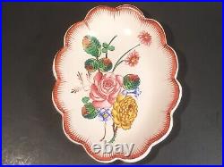 Antique French Floral Faience Hand Painted Rose Dish Plate c. 1800's